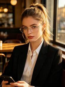 AINII 1pc European & American Retro Style Square Frame Fashion Non-Prescription Glasses, Suitable For Daily Wear, Solid Color - Transparent White - View 4