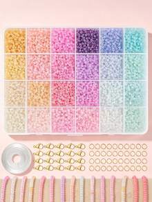 24-Grid Cream Color Seed Bead Kit, Handmade Jewelry Making Supplies, DIY Seed Bead Bracelet Set With Elastic Cord, For Bracelets, Keychains, Phone Charms, Bag Charms, Necklaces And Other DIY Jewelry Making - Multicolor - View 2