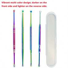 4pcs Colorful Stainless Steel Ear Wax Removal Tool Set, Dual-Head Non-Slip Handle Design, Comes With Portable Storage Box. Rounded Scoop Head For Eardrum, Spiral Head Easily Cleans Stubborn Earwax. Essential Practical Tool For Home, Travel And Personal Ear Hygiene Care. - View 7