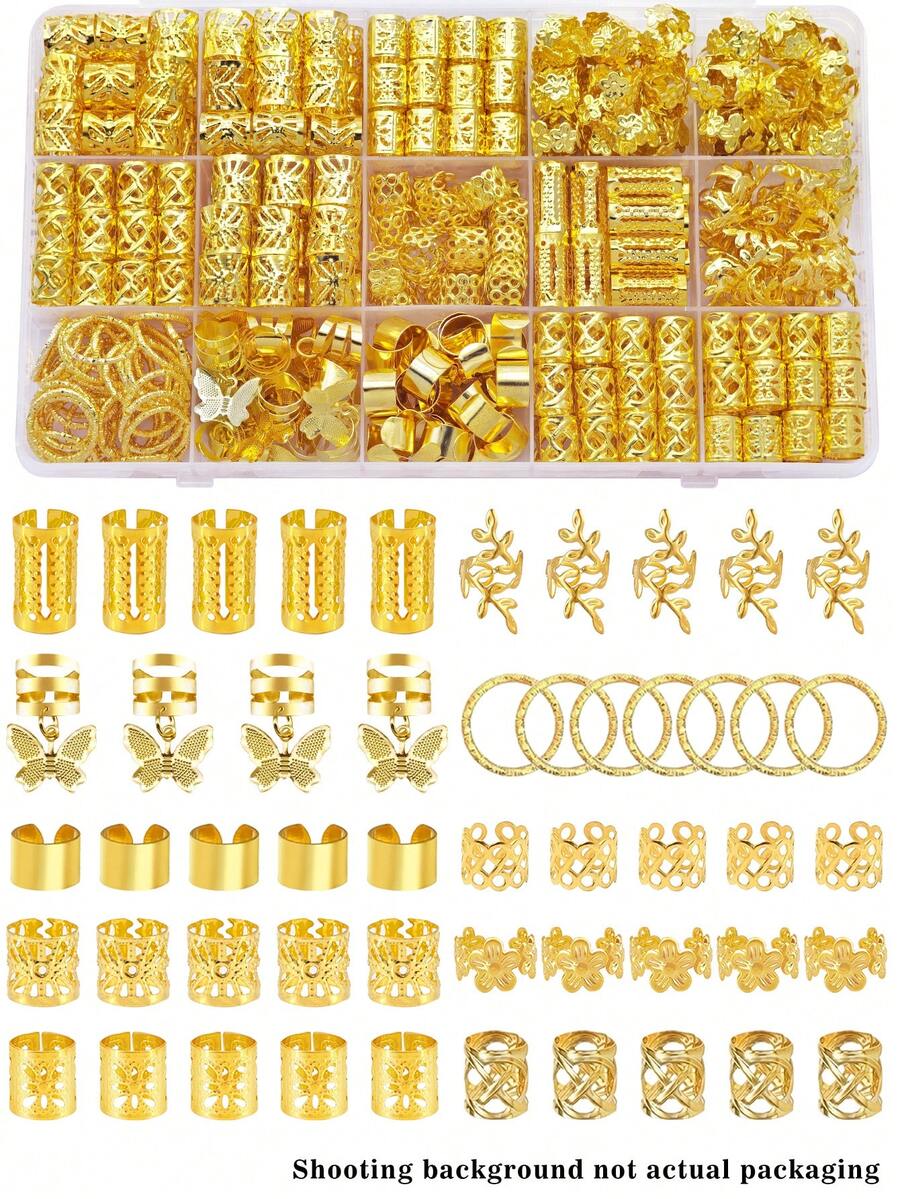 160件/組 金色編織髮夾，免穿耳耳夾，夏季多款式髒辮髮飾，女性金屬編織髮飾