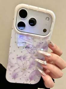 Personalized Customized DIY Name Splicing Lattice Floral Lens Protection Glossy Phone Case Compatible With IPhone 17 Pro Max 17Pro 17 16 15 Pro Max Stylish Soft Back Cover Gift - White - View 3
