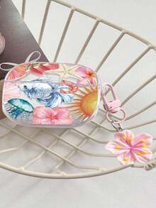 Shockproof Soft Shell Flower Sea Turtle Painted Transparent Additional Bracelet Fashion Bluetooth Earphone Case With Cute Pink Cherry Blossom Keychain For Airpods 4 3 1/2 Pro3 Pro/Pro2 - Multicolor - View 18