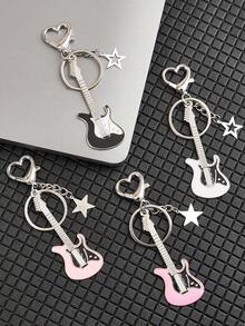 Mini Guitar Keychain, Car Key Accessory, Musical Instrument Theme Keychain, Bag Charm, Fashion Daily Travel Accessory, Gift - Multicolor - View 2