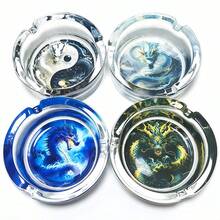 時尚創意龍紋玻璃菸灰缸 3.34 吋圓形卡通主題菸灰缸裝飾品 家居裝飾 適合送給朋友的禮物 - 彩色的 - 查看 6