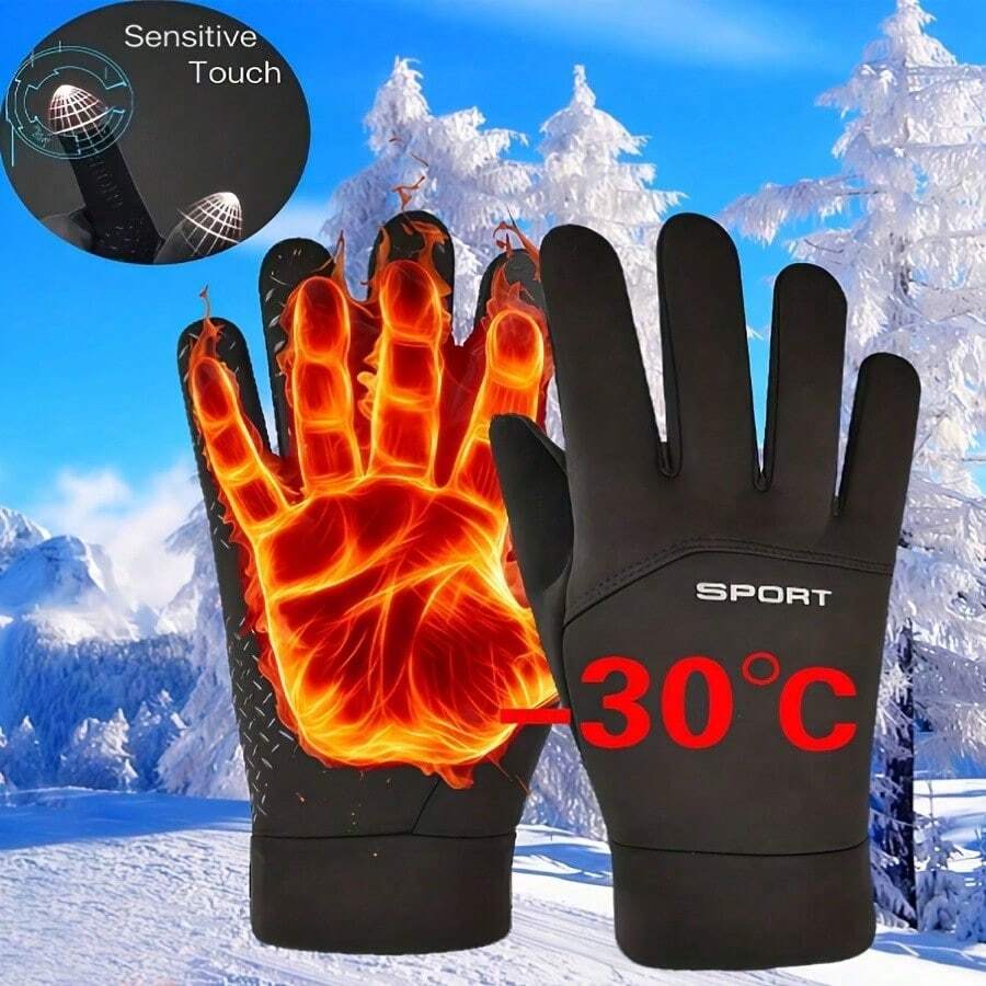 Winter Fleece Touchscreen Gloves, Unisex, Windproof, Waterproof, Warm, Non-Slip Grip, Suitable For Driving, Cycling, Commuting And Outdoor Activities - Multicolor - View 1