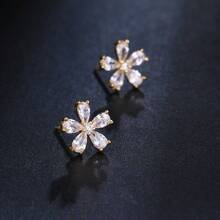 1 Pair Elegant Fashion Cubic Zirconia Stud Earrings Suitable For Women's Daily, Holiday And Vacation Wear - Gold - View 2