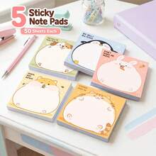 5 Packs 250 Sheets Cute Pet Animal Sticky Notes, Japanese Style Cat Dog Rabbit Penguin Self-Adhesive Blank Memo Pads, Desktop Reminder Notes, School Office Home Stationery Supplies - 75 X 75 mm - View 1