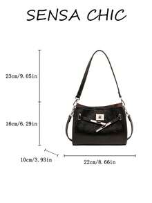 Textured Metal Decor Soft Leather Material Twist Lock Closure Adjustable Shoulder Strap Crossbody Bag Modern Casual Style Women's Bag Suitable For Office Commute Short Trips Gatherings Shopping Multi-Purpose Shoulder Bag - Multicolor - View 3