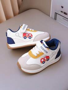 Sepatu Jalan Kasual Anak-anak Motif Kendaraan Konstruksi Kartun dengan Perekat Ajaib, Mudah Dipasang/Dilepas, Sol Lembut, Anti Selip, Unisex, Motif Patchwork. - Biru - View 3