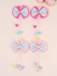 4 piezas de pinzas de lazo para el cabello de color caramelo, pinzas de cocodrilo con cola de pompones largos, barretas de cabello de color arcoíris lindas, horquillas para el cabello para uso diario y fiestas festivas, accesorios para el cabello de adolescentes - Multicolor - Ver 11
