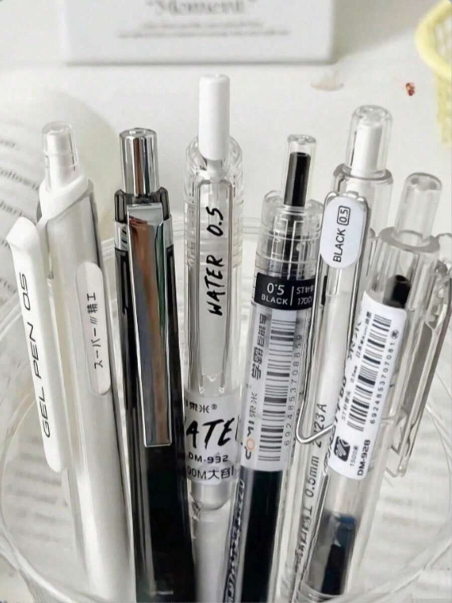 1支可伸縮中性筆,極簡風0.5mm黑墨水,高美感,快乾順滑書寫,考試練習筆,簽名水性筆,開學季 - 多色 - 查看 1