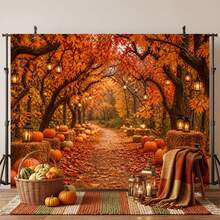 1pc 2D Flat Autumn Pumpkin Haystack Lantern Path Cozy Charming Backdrop, Birthday Halloween Thanksgiving Decoration, Suitable For Indoor Photo Background, Party Decor, Home Decoration, Harvest Theme - 1 - View 16