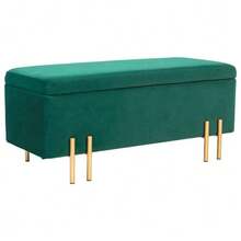 Storage Bench Velvet Upholstered Bench, Storage Trunk With Wooden Legs, Storage Bench For Living Room Bedroom Hallway 100 X 40 X 42 Cm, Beige - Green - View 1
