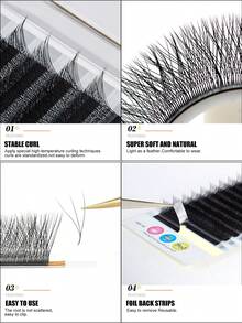 yelix 12 Rows 3D W-Shaped Eyelash Extensions, B/C/CC/D/L/M Curl Pre-Made Fan Lash Clusters, Natural And Soft Individual Lash Extension, Premium Volume Fans False Eyelash - View 6