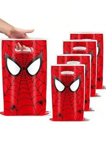 10pcs/Set Die-Cut Plastic Gift Bags, Red Hero Mask Print Souvenir Candy Bags, Superhero Theme Birthday Party Candy Toy Packaging Gift Bags - Multicolor - View 5