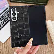 Luxury Crocodile Texture PU Leather Phone Case Compatible With Samsung Galaxy Z Fold 8 Fold 8 Ultra Fold 7 Fold 6 Fold 5 Fold 4,Full Wrap Shockproof Anti-Drop Foldable Phone Protective Cover, Vintage Business Elegant Cell Phone Shell - Black - View 9