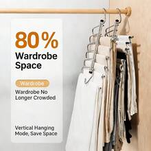 1pc Stainless Steel 6-Layer Magic Pants Hanger - With Anti-Slip Strips, Reinforced Thick Heavy-Duty Multi-Layer Pants Rack With No-Mark Magic Clips, Space-Saving Closet Organizer, Suitable For Rod/Ceiling, Adjustable Pole, Fit For Home/Office/Hotel - View 3