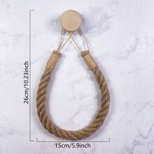 2件手工黃麻繩捲筒衛生紙架，復古風掛鉤式壁掛毛巾環，附掛鉤衛生紙架毛巾架，天然黃麻繩浴室配件 - 卡其色 - 查看 9