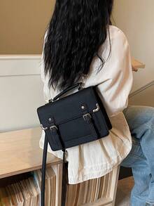 Fashionable Versatile College Style Handbag - Black - View 5