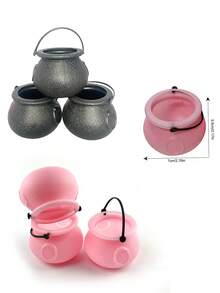 6pcs Mini Witch Cauldron With Handle, Pink & Black Halloween Small Candy Bucket, Trick Or Treat Pot, Tabletop Decor, Party Favor Container, Halloween Miniature Prop For Home Party Decoration - Multicolor - View 9