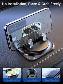 360° Rotatable Car Phone Holder, Anti-Slip Dashboard Phone Mount, Universal Horizontal/Vertical Screen Navigation Phone Stand - Black - View 2