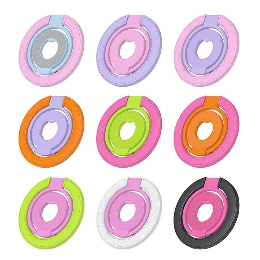 1PC Colorblock Magnetic Phone Ring Holder, Compatible With MagSafe, 360° Rotating Magnetic Phone Grip Stand, Double-Sided Magnetic Finger Ring With Kickstand, Compatible With Iphone Air 17, 16, 16e, 15, 14, 13, 12 Pro Max - Multicolor - View 1