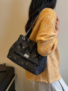2026 Summer Fashion New Minimalist Star Niche Design Premium Commuter Personalized Chain Tote Shoulder Bag - Black - View 8
