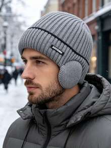 1pc Unisex Autumn/Winter Thermal Lined Earflap Knit Beanie, Warm Knitted Hat For Daily Outdoor, Travel And Cycling - Multicolor - View 4