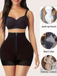 1 Stück Damen High Waist Bauchkontroll-Formshorts, High Waist Bauchkontroll-Shorts, Po-Hebe-Höschen, Taillen-Straffung Po-Hebe, Sport - Schwarz - Übersicht 1