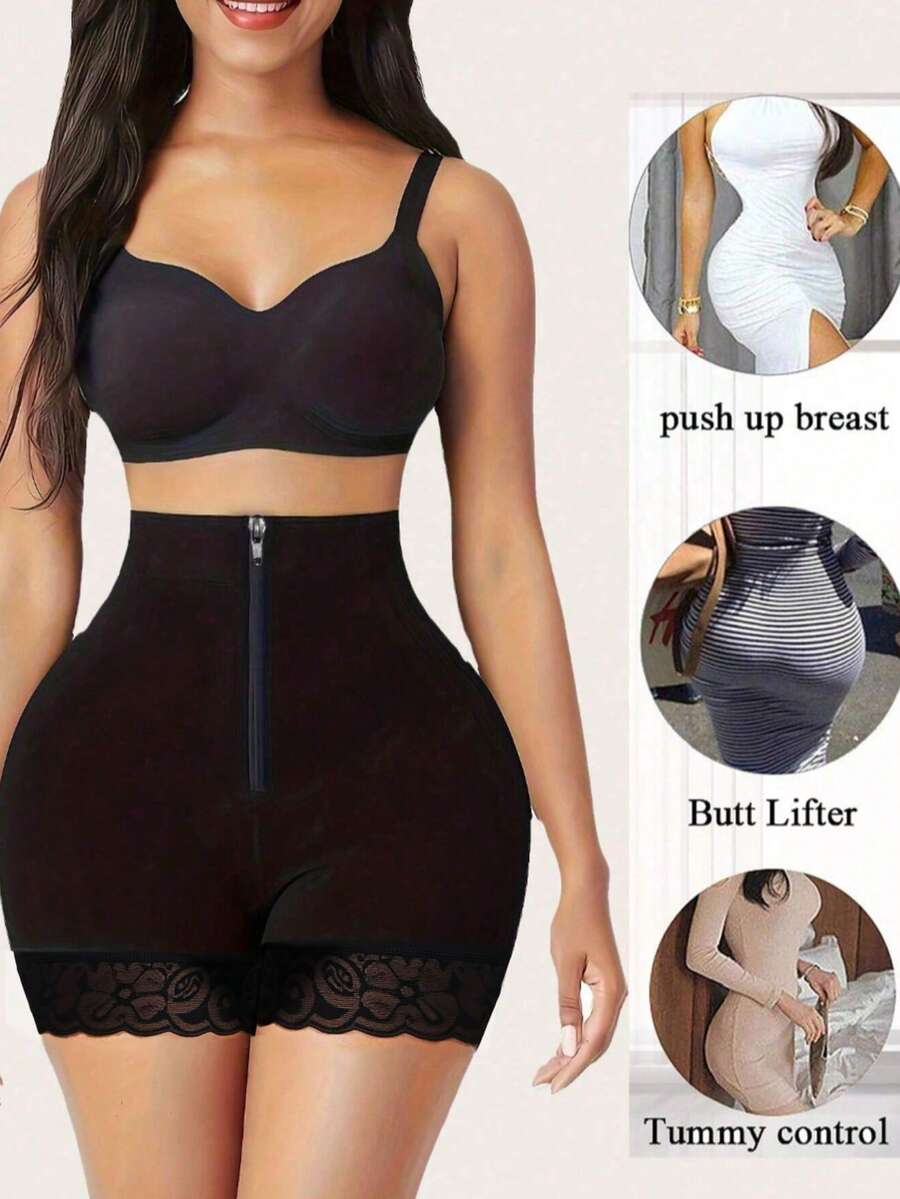 1 Stück Damen High Waist Bauchkontroll-Formshorts, High Waist Bauchkontroll-Shorts, Po-Hebe-Höschen, Taillen-Straffung Po-Hebe, Sport - Schwarz - Übersicht 1