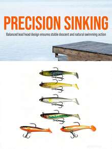 GOTURE T-Tail Lead Fish Soft Lure, 6-Color Mixed Design, Built-In Lead Weight + T-Tail High-Frequency Turbulence Design, 3D Realistic Fish Eyes + Tear-Resistant PVC Material, Suitable For Lakes, Rivers And Freshwater Environments, Widely Used For Fishing Trout, Bass - Multicolor - View 6