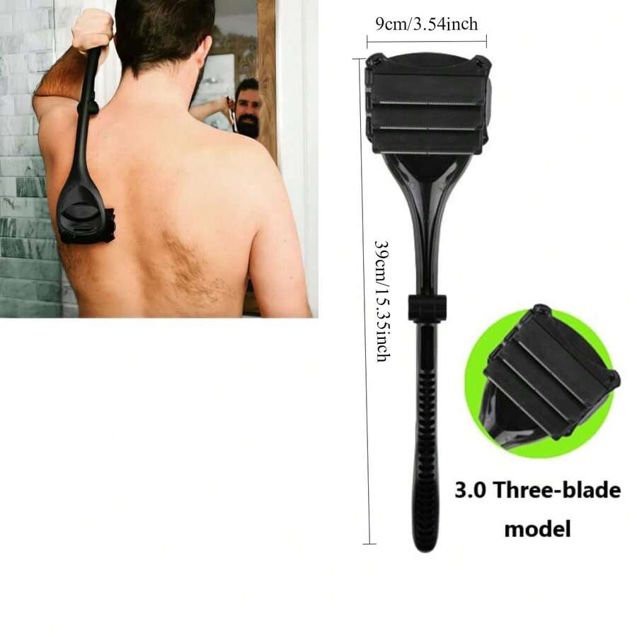 3-Blade Back Shaver And Replacement Blade Set (Sold Separately), Ergonomic Non-Slip Handle Design, Suitable For Wet And Dry Use, Ideal For Daily Grooming And Summer Body Care. Manual Razor (Includes Accessories)