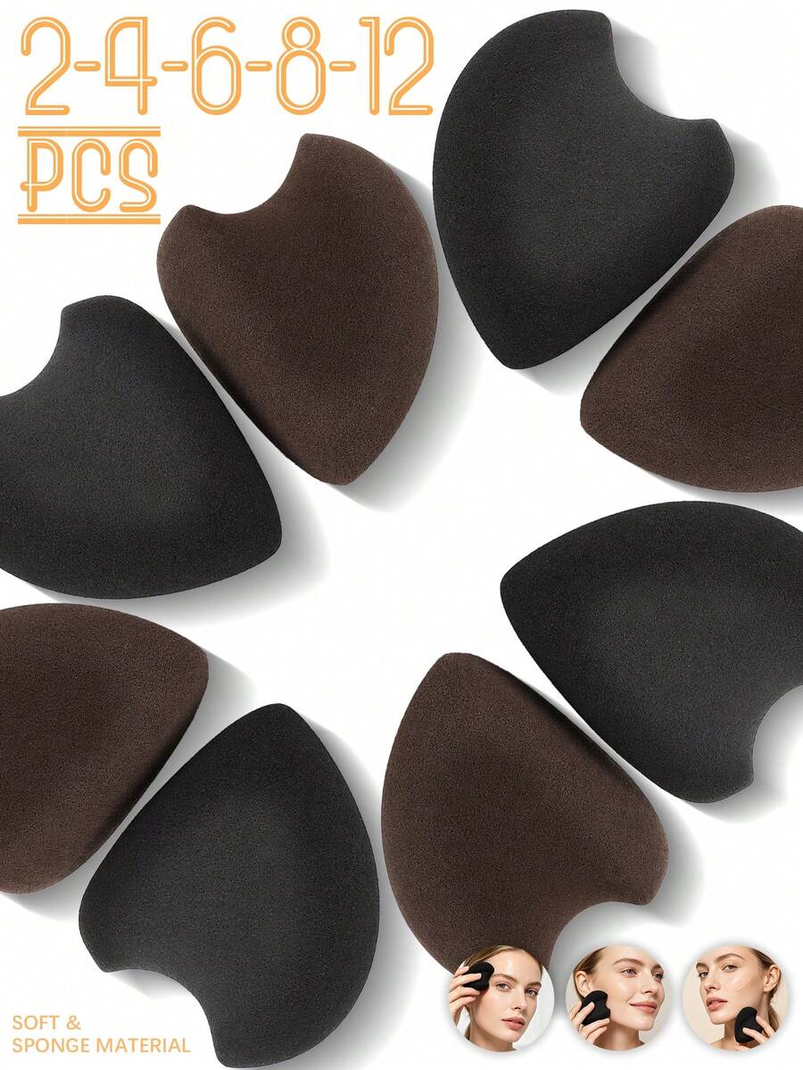 2/4/6/8/12 PCS Black & Brown Makeup Sponges, Latex Free Dual Use Wet Dry Beauty Sponges For Liquid Foundation, Cream, Powder & Concealer, Flawless Foundation Blending Applicator - Multicolor - View 1