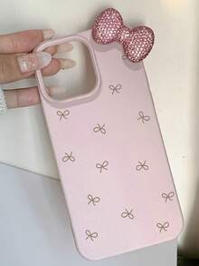 1件粉色個性化全包覆TPU防震手機殼，適用於Apple 17 16 15 14 13 12 11 Pro Max - 粉紅色蝴蝶結 - 查看 3