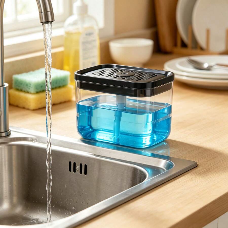 1pc Dish Soap Dispenser, Countertop Kitchen Dish Soap Dispenser, Dish Detergent Dispenser (Includes Sponge) - Multicolor - View 1