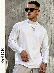 GRDR Men's Casual Mock Neck Long Sleeve T-Shirt | Daily Wear | Casual Commute Outfit - White - View 9