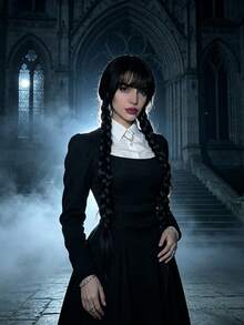 1pc Gothic Black Bangs Double Braids Wig, Dark Halloween Wig, Suitable For Halloween Festival Events, Theme Parties, Costume Parties, Cosplay, Decorative Wig - Multicolor - View 10