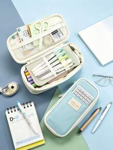 Estuche de lápices multifuncional de gran capacidad para estudiantes, bolsa de lápices portátil de gran tamaño, caja de almacenamiento, soporte para lápices, regalo de vuelta a la escuela, primer día de escuela - Multicolor - Ver 3