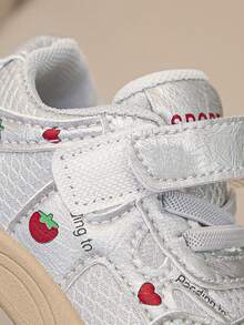 Cute Strawberry Print Baby Walking Shoes, Anti-Collision Toe Cap Toddler Sports Shoes, Hook And Loop Non-Slip Children's Shoes - Grey - View 8