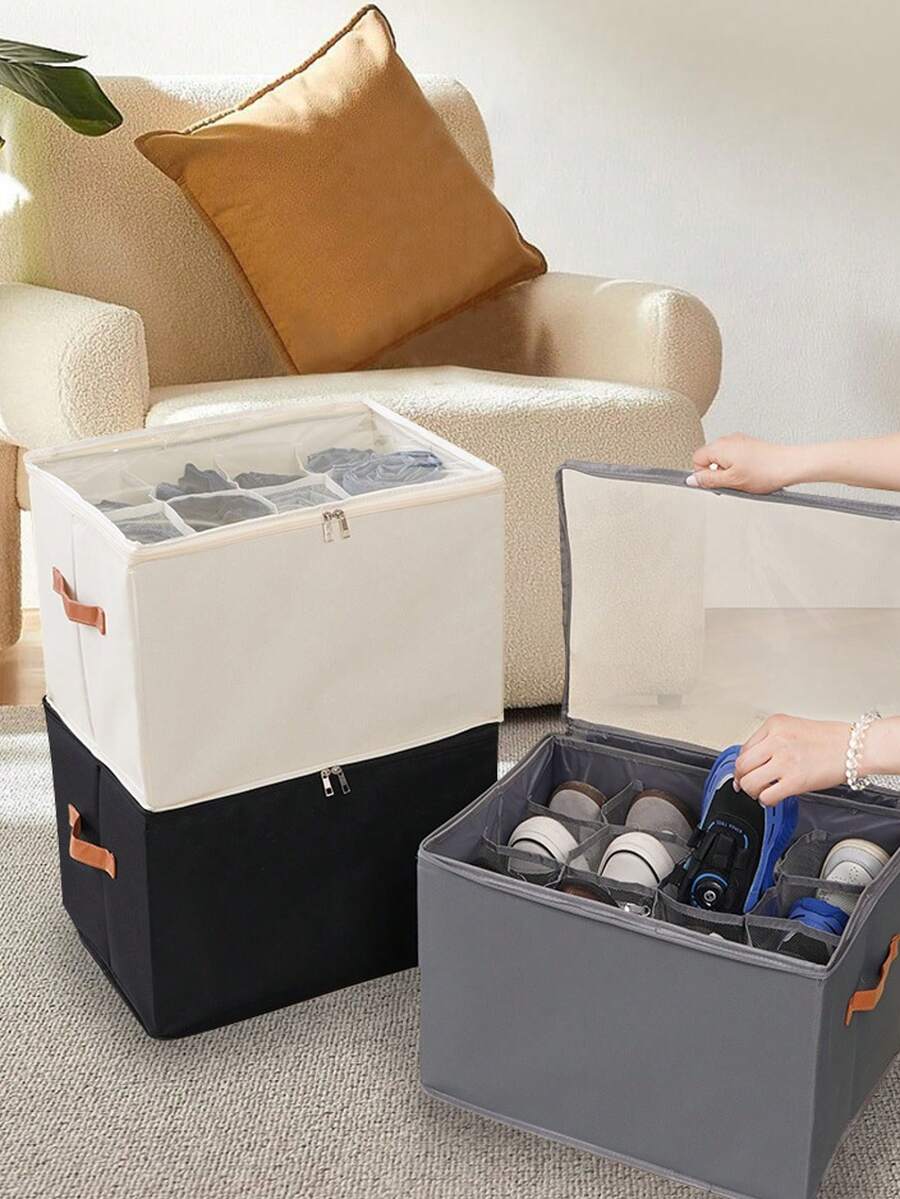 [Foldable Shoe Box]2/1pc Foldable Oxford Cloth Shoe Box With Lid, Dust-Proof Storage Box, Suitable For Shoes And Accessories, Multi-Functional Closet Divider, 12-Grid Design, With Dust-Proof Cover, Bedroom Storage Closet Accessories, Home Organization - Multicolor - View 1