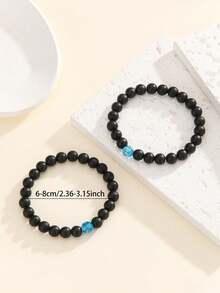 2pcs/Set Glow-In-The-Dark Black Bead Couple Friendship Family Bracelet Set, Casual Jewelry For Daily Wear And Holiday Gift - Multicolor - View 11