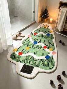 70cm Christmas Decorative Floor Mat;Christmas Tree-Shaped; Non-Slip And Stain-Resistant;Suitable For Christmas And Thanksgiving Decor; Ideal For Use By The Bedside,N The Entryway, Living Room, Or Bedroom;Perfect For Home And Themed Party Decoration - Multicolor - View 4