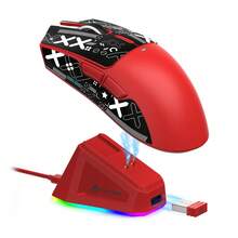 ATTACK SHARK X11 輕量無線電競滑鼠，附 RGB 充電底座，三模 2.4G/USB-C 有線/BT，22K DPI，PAW3311 光學感測器，HUYU 軸體，5 個可編程按鈕，適用 PC/玩家，兒童禮物 - 黑色/白色/紅色 & 膠帶 - 彩色 - 查看 18