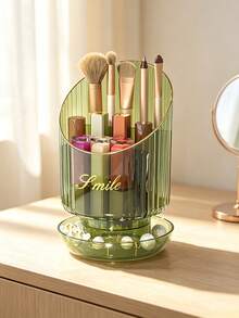 1pc/7pcs Rotating Transparent Striped Makeup Brush Holder, Gold Rim Divided Makeup Organizer, Multi-Compartment Vanity Storage Bin, Suitable For Lipstick, Eyeliner And Makeup Sponges, Fashionable Desktop Organizer For Daily Makeup Accessories - Multicolor - View 6