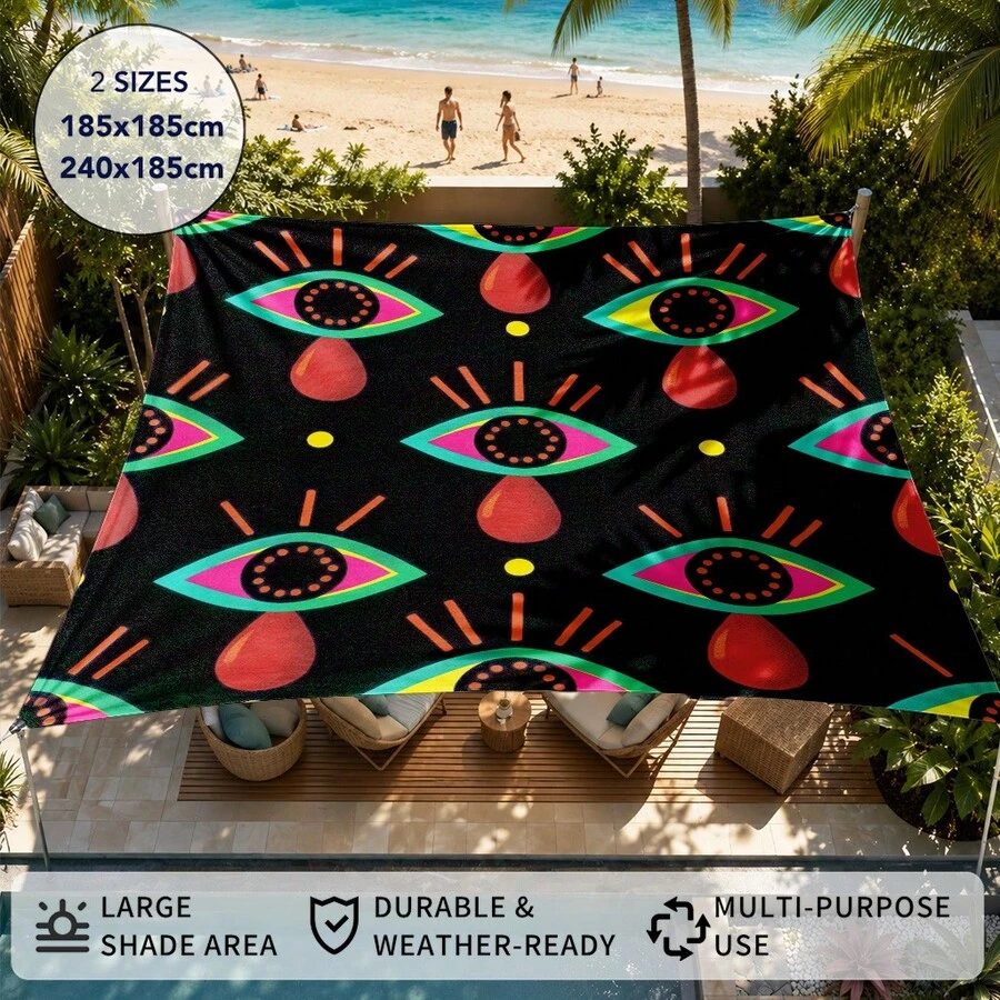 1pc Neon Tear Drop Print Sun Shade Sail, Modern Style, Large Size, UV Protection, Sturdy & Durable, Easy Installation, Suitable For Beach, Garden, Patio, Yard, Includes Rope - Multicolor - View 1