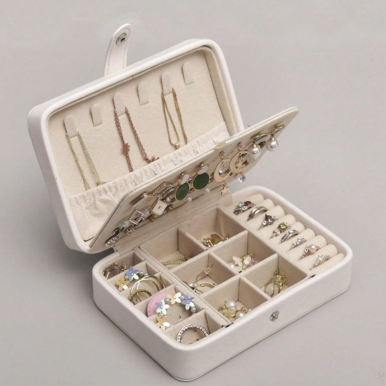 1pc 16*11*5cm Leather Multi-Functional Double Layer Jewelry Storage Box, Jewelry Box For Display And Packaging, Ring Box Suitable For Earrings And Rings, Portable Zipper Jewelry Box, Exquisite Travel Jewelry Box, Necklace Box, Valentine's Day Gift