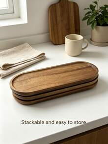 Oval Wooden Tray, Multi-Functional Wooden Plate, Kitchen Essential, Stackable Wooden Snack Plate, Autumn Decor, Suitable For Displaying Desserts, Cookies, Cheese, Fruit, Nuts. Perfect For Breakfast, Afternoon Tea Parties And Picnics - Brown - View 5