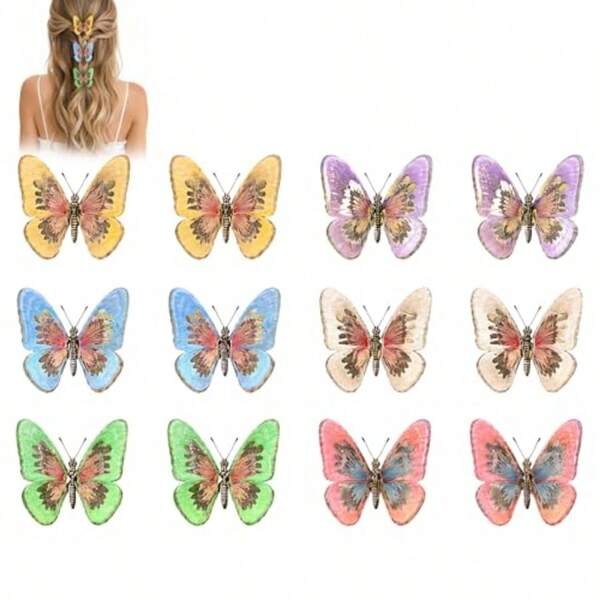 12PCS Butterfly Clips Moving Butterfly Hair Clips For Women Butterfly Hair Accessories With Realistic Flapping Motion Versatile Butterfly Hair Pins For Daily Styling And Special Events
