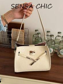 Textured Metal Decor Soft Leather Material Twist Lock Closure Adjustable Shoulder Strap Crossbody Bag Modern Casual Style Women's Bag Suitable For Office Commute Short Trips Gatherings Shopping Multi-Purpose Shoulder Bag - Multicolor - View 12