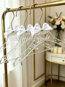 Bow Pearl Bridal Hanger, Wedding Hanger, Lightweight Hanger, Bridal Hanger, Engraved Bridal Hanger, Decorative, Newlyweds, Wedding Decoration, Reusable, Multi-Functional, Fashion, Exquisite - Multicolor - View 1